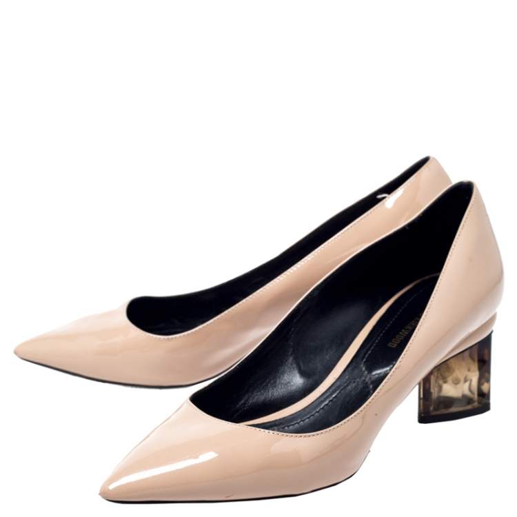 Pre Owned Nicholas Kirkwood Beige Patent Leather Pointed Toe Pumps Size 37
