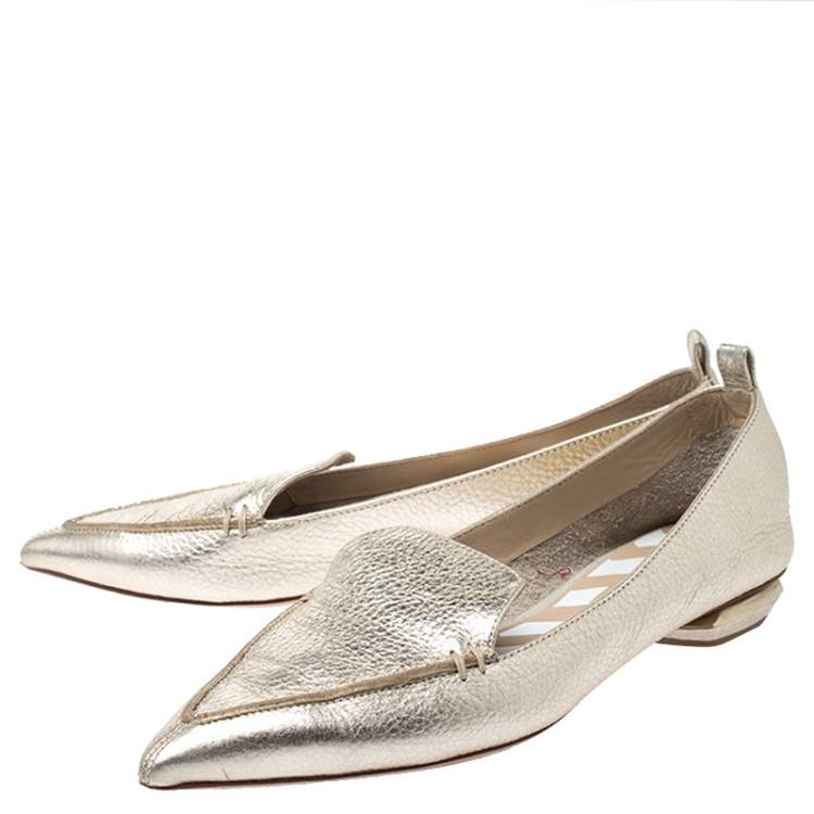 Pre Owned Nicholas Kirkwood Metallic Gold Leather Beya Loafers Size 36