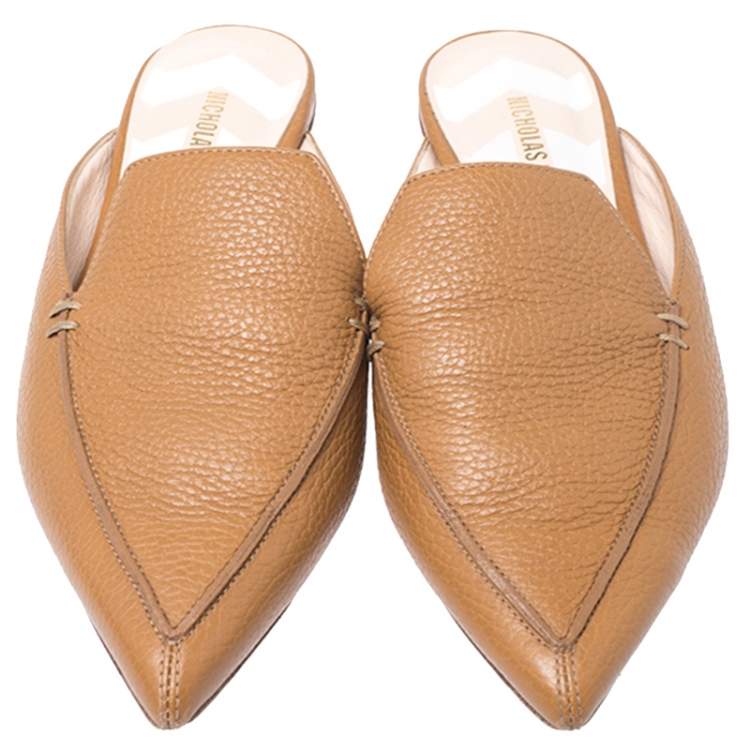 Pre Owned Nicholas Kirkwood Tan Leather Beya Pointed Toe Mules Size 36.5