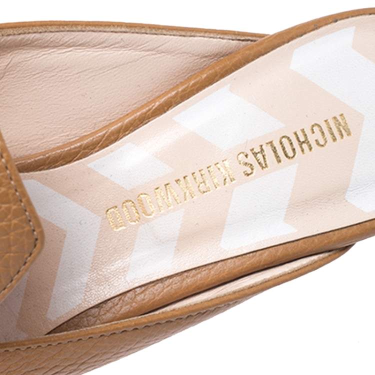 Pre Owned Nicholas Kirkwood Tan Leather Beya Pointed Toe Mules Size 36.5