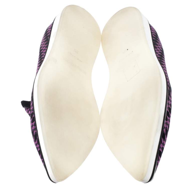 Pre Owned Nicholas Kirkwood Black/Purple Embroidered Satin And Suede Trim Alona Pointed Toe Loafers Size 38