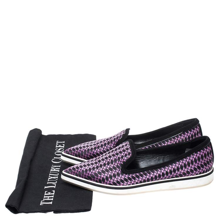 Pre Owned Nicholas Kirkwood Black/Purple Embroidered Satin And Suede Trim Alona Pointed Toe Loafers Size 38