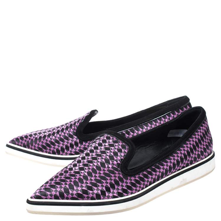 Pre Owned Nicholas Kirkwood Black/Purple Embroidered Satin And Suede Trim Alona Pointed Toe Loafers Size 38