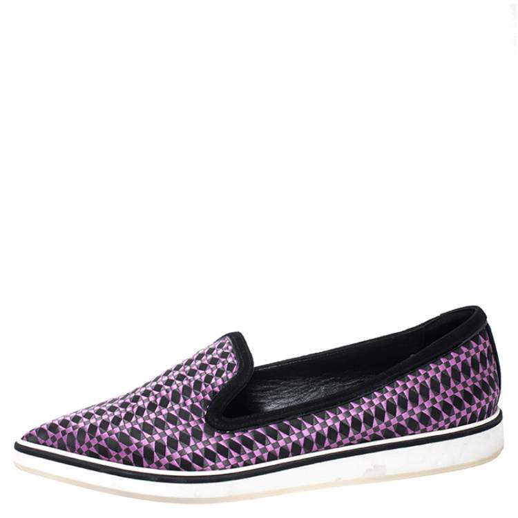 Pre Owned Nicholas Kirkwood Black/Purple Embroidered Satin And Suede Trim Alona Pointed Toe Loafers Size 38