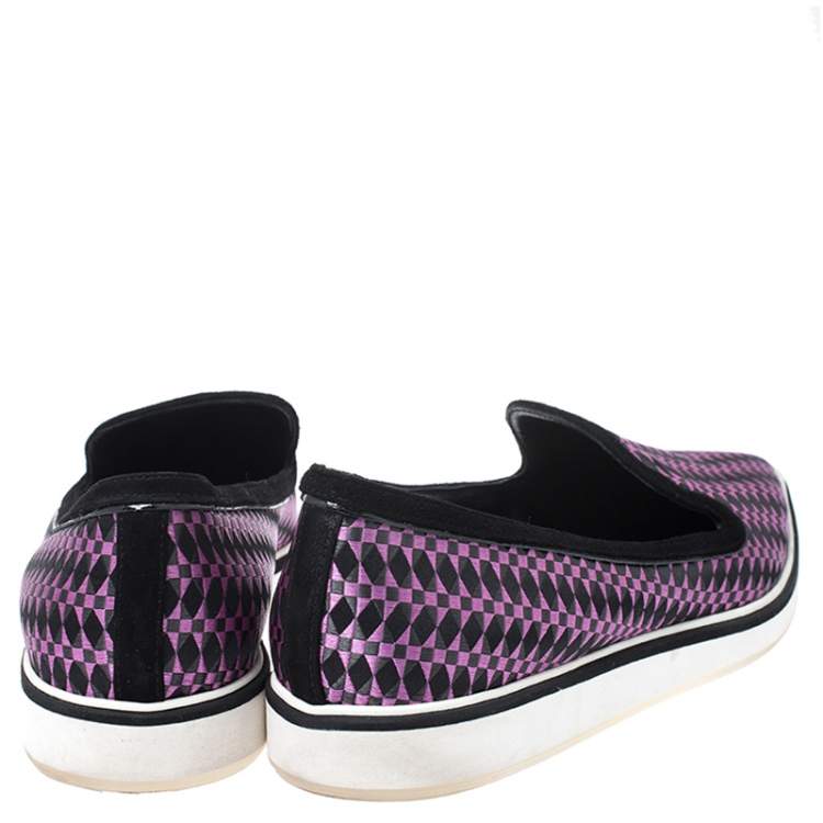Pre Owned Nicholas Kirkwood Black/Purple Embroidered Satin And Suede Trim Alona Pointed Toe Loafers Size 38