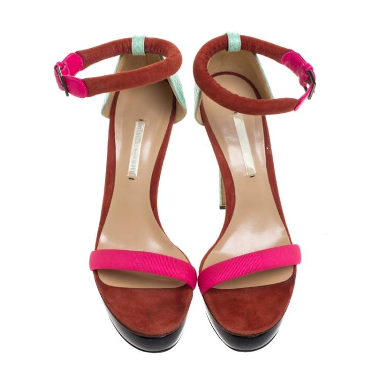 Pre Owned Nicholas Kirkwood Multicolor Python Leather And Canvas Platform Ankle Strap Sandals Size 38.5
