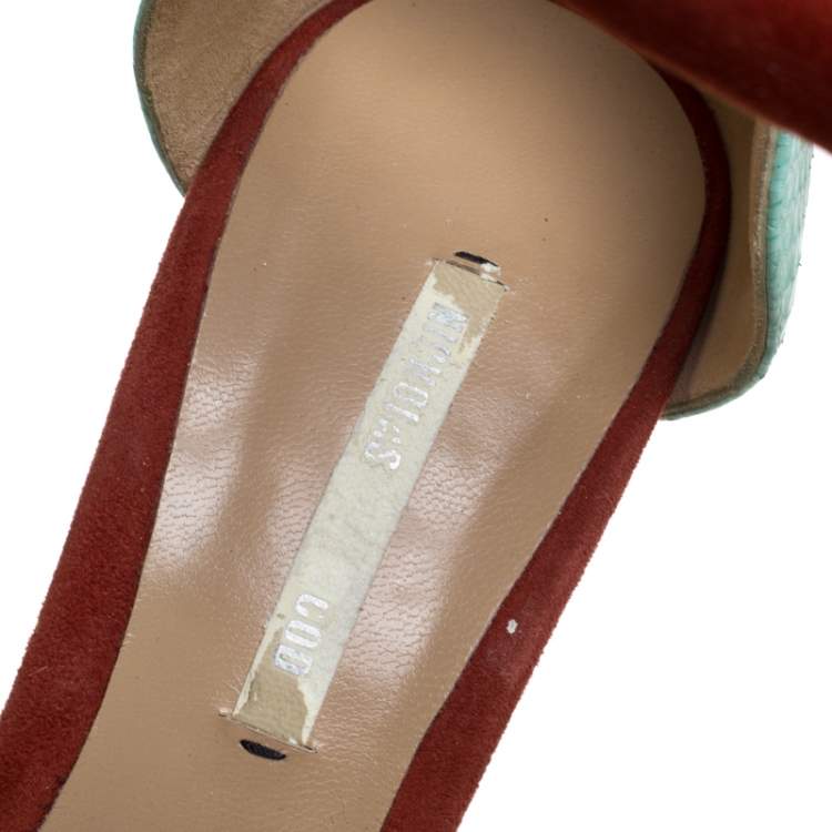 Pre Owned Nicholas Kirkwood Multicolor Python Leather And Canvas Platform Ankle Strap Sandals Size 38.5