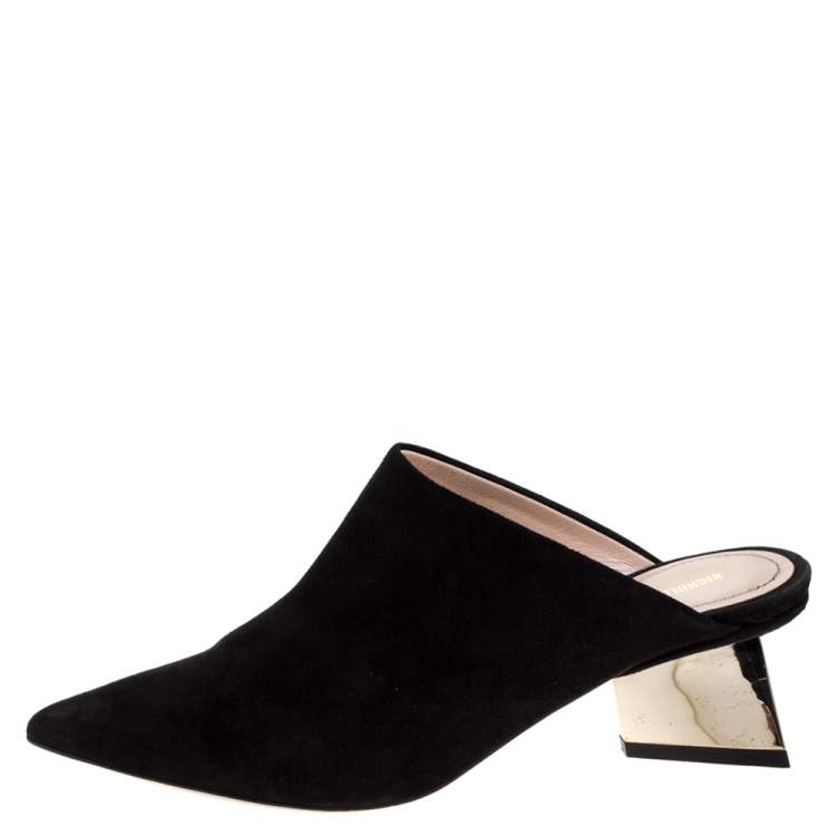 Pre Owned Nicholas Kirkwood Black Suede Veronika Pointed Toe Mules Size 36