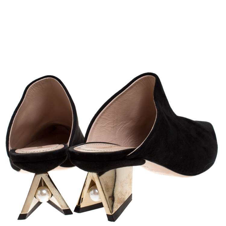 Pre Owned Nicholas Kirkwood Black Suede Veronika Pointed Toe Mules Size 36