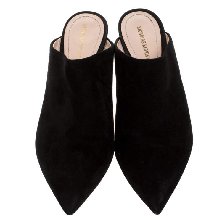 Pre Owned Nicholas Kirkwood Black Suede Veronika Pointed Toe Mules Size 36