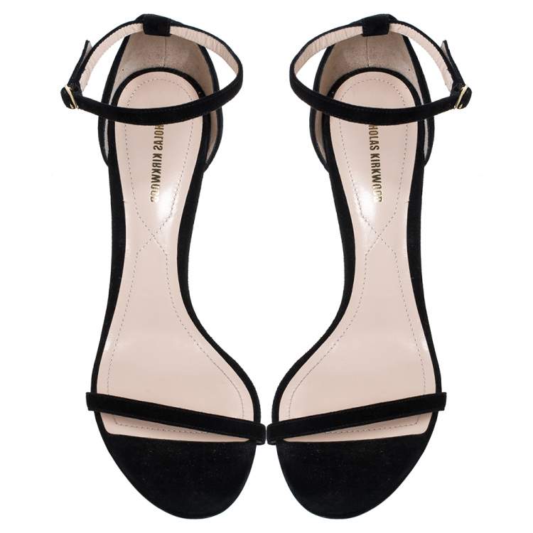 Pre Owned Nicholas Kirkwood Black Suede Penelope Pearl Ankle Strap Sandals Size 39.5