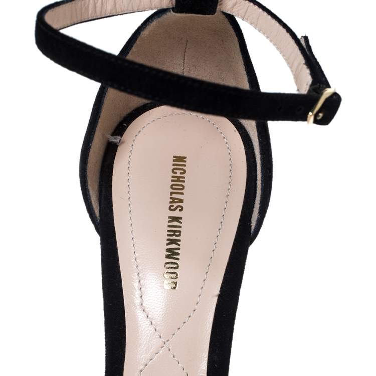 Pre Owned Nicholas Kirkwood Black Suede Penelope Pearl Ankle Strap Sandals Size 39.5