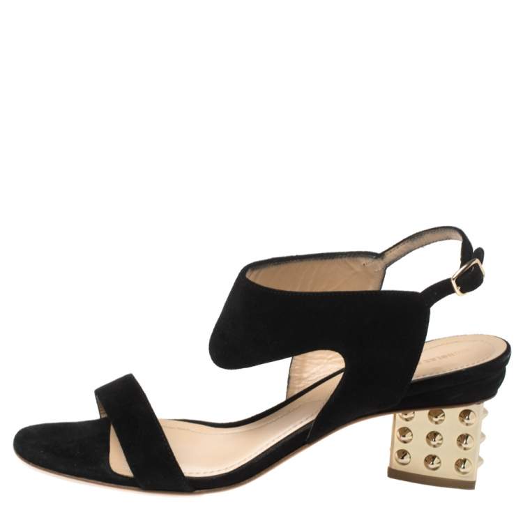 Pre Owned Nicholas Kirkwood Black Suede Studded Block Heel Sandals Size 37.5