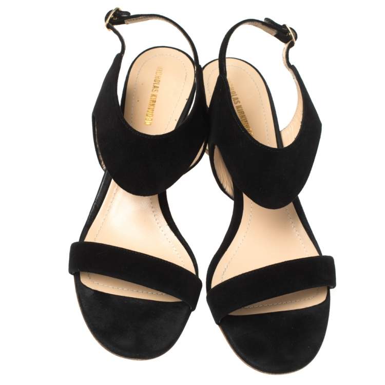 Pre Owned Nicholas Kirkwood Black Suede Studded Block Heel Sandals Size 37.5