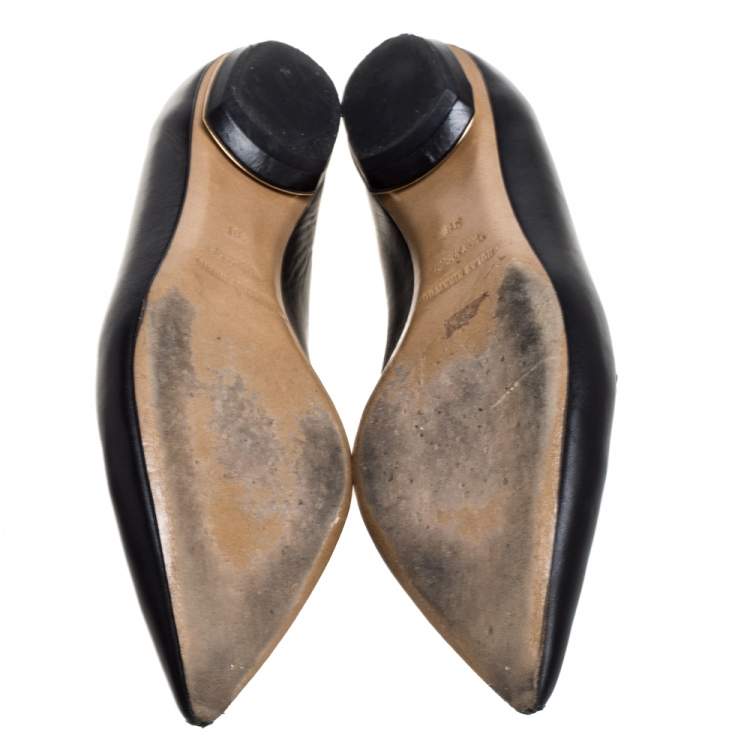 Pre Owned Nicholas Kirkwood Black/White Leather Beya Zigzag Pointed Toe Ballet Flats 38