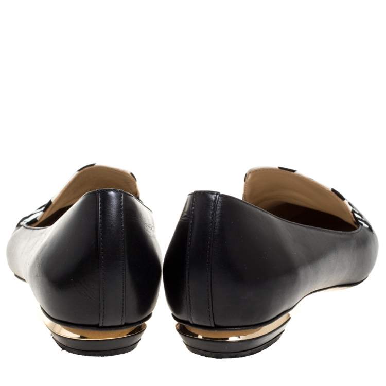 Pre Owned Nicholas Kirkwood Black/White Leather Beya Zigzag Pointed Toe Ballet Flats 38