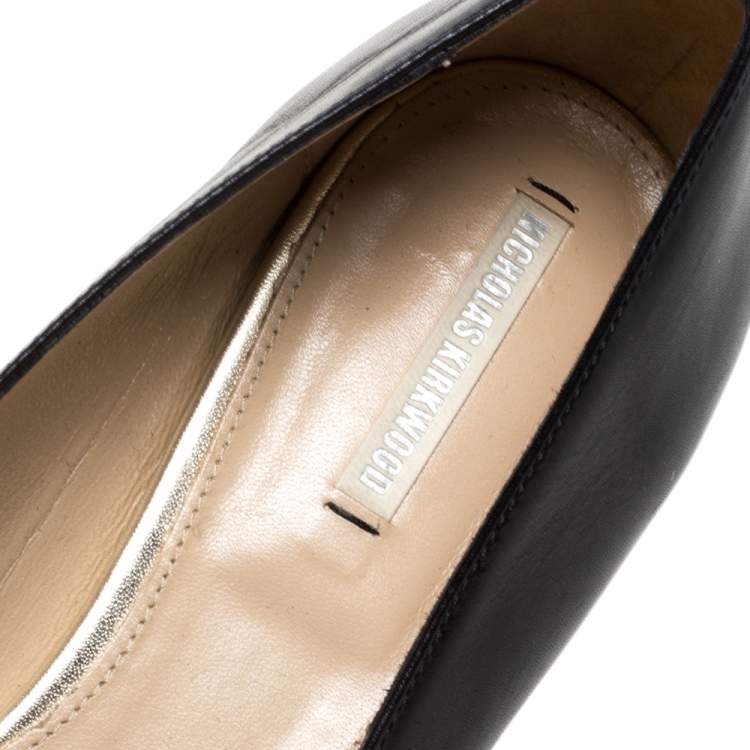 Pre Owned Nicholas Kirkwood Black/White Leather Beya Zigzag Pointed Toe Ballet Flats 38