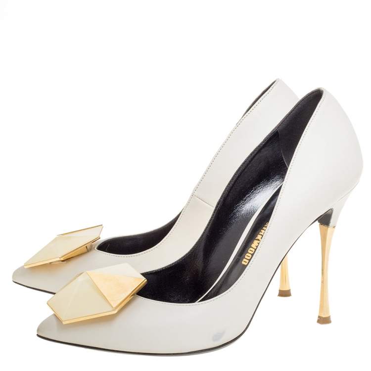 Pre Owned Nicholas Kirkwood White Leather Hexagon Pointed Toe Pumps Size 36