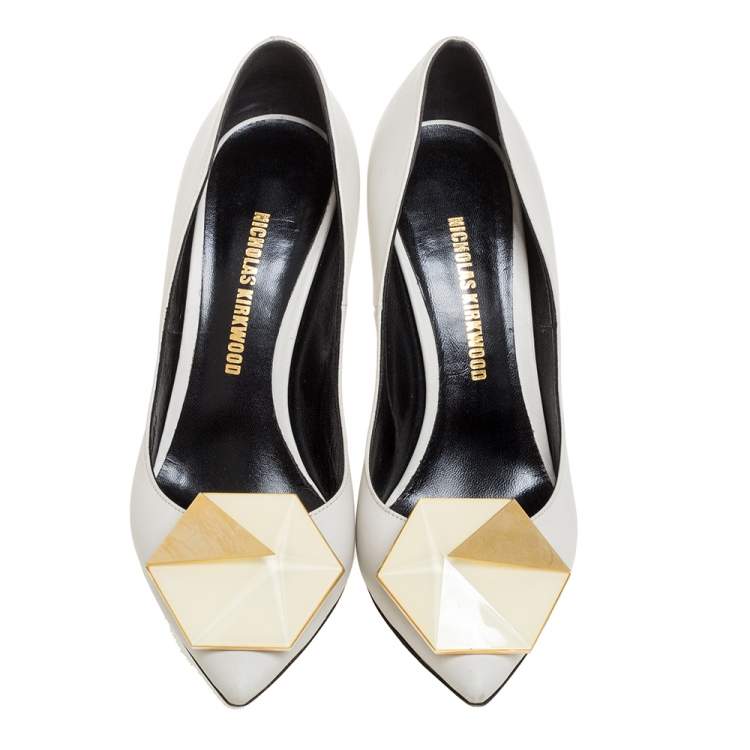 Pre Owned Nicholas Kirkwood White Leather Hexagon Pointed Toe Pumps Size 36