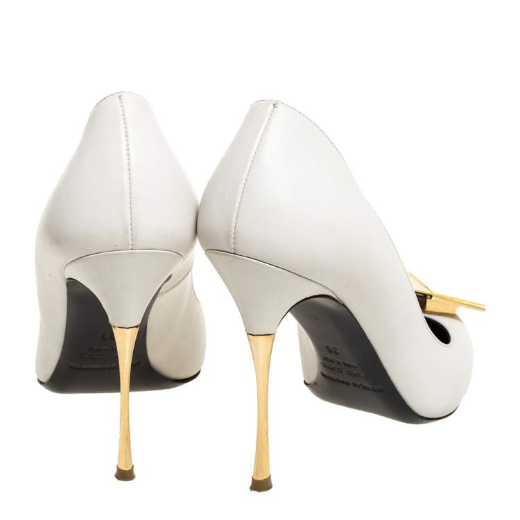 Pre Owned Nicholas Kirkwood White Leather Hexagon Pointed Toe Pumps Size 36