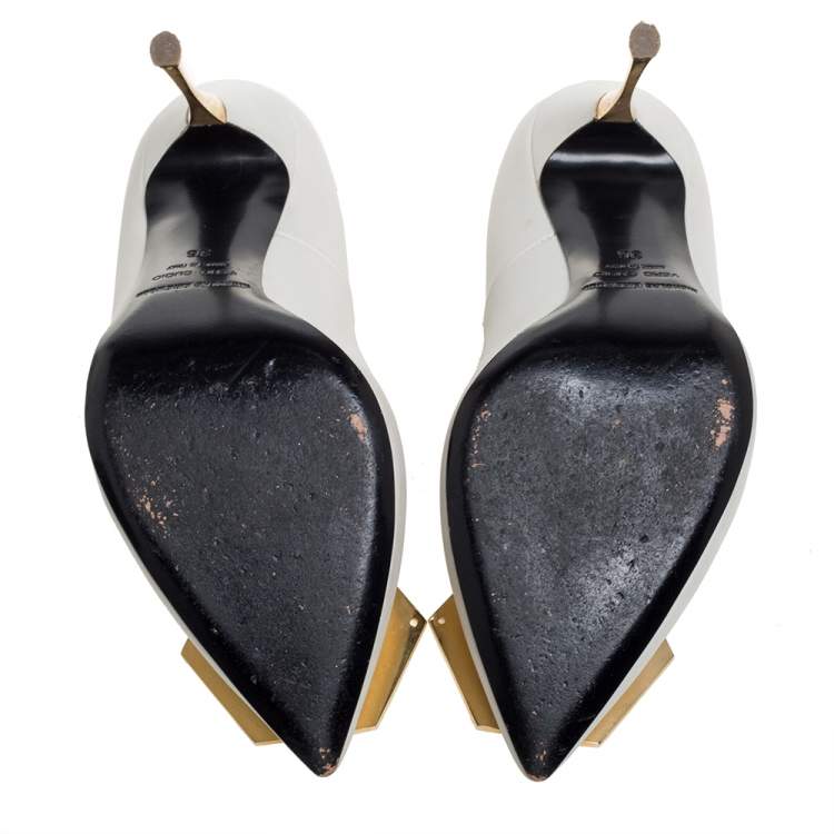 Pre Owned Nicholas Kirkwood White Leather Hexagon Pointed Toe Pumps Size 36