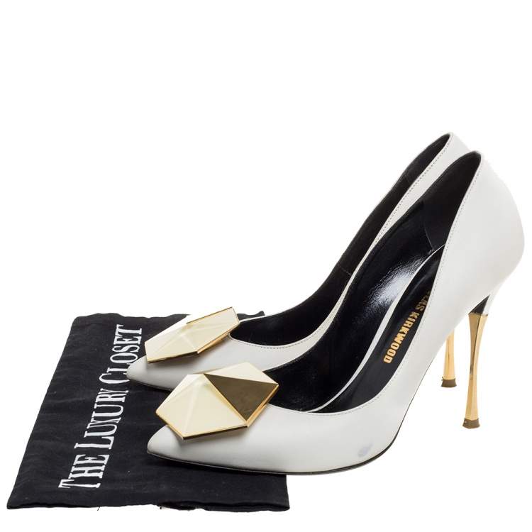 Pre Owned Nicholas Kirkwood White Leather Hexagon Pointed Toe Pumps Size 36