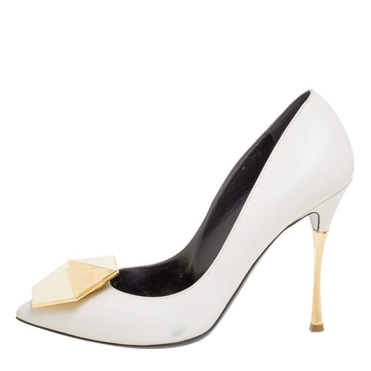 Nicholas Kirkwood White Leather Hexagon Pointed Toe Pumps Size