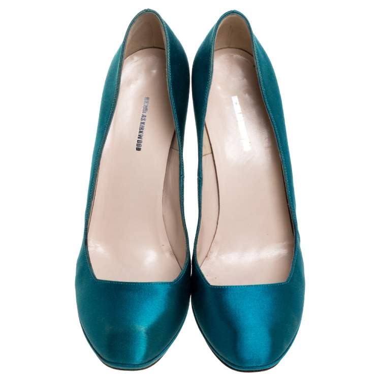 Pre Owned Nicholas Kirkwood Blue Satin And Python Leather Trim Heel Platform Pumps Size 38
