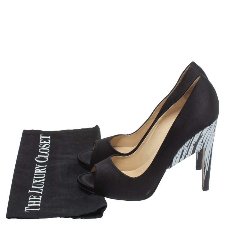 Pre Owned Nicholas Kirkwood Black/White Satin Peep Toe Pumps Size 39