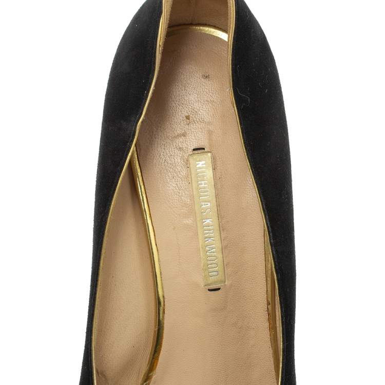 Pre Owned Nicholas Kirkwood Black Suede And Python Leather Wedge Platform Pumps Size 39.5