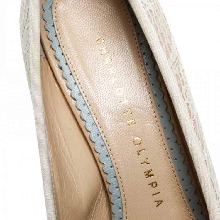 Pre Owned Nicholas Kirkwood Cream Lace And Mesh Platform Pumps Size 35.5