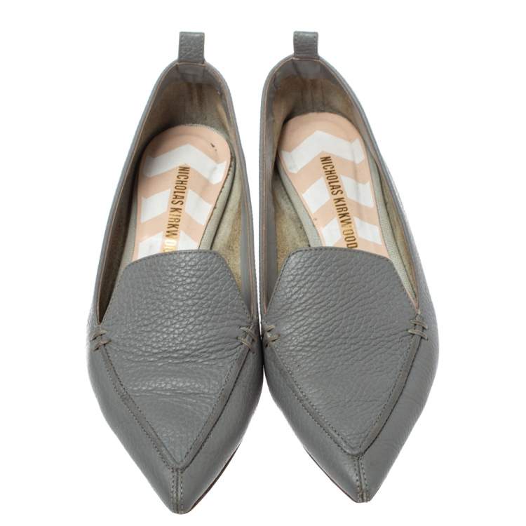 Pre Owned Nicholas Kirkwood Grey Leather Botalatto Flat Loafers Size 35.5