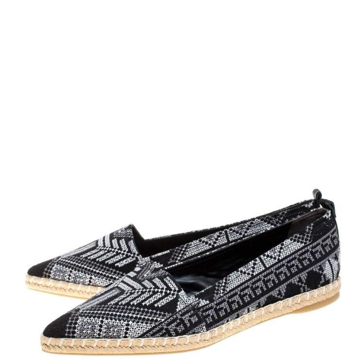 Pre Owned Nicholas Kirkwood Monochrome Embroidered Fabric Mexican Pointed Toe Espadrilles Size 40