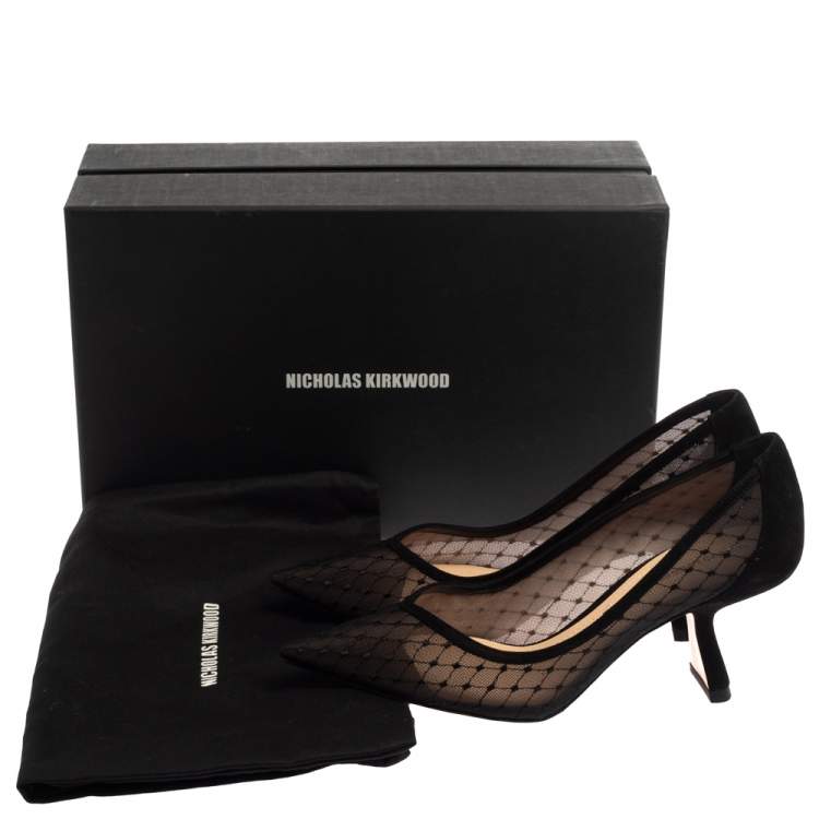 Pre Owned Nicholas Kirkwood Black Mesh and Suede Lexi Pumps Size 37.5