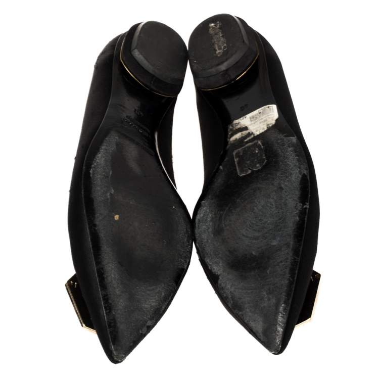 Pre Owned Nicholas Kirkwood Black Satin Eden Crystal Embellished Pointed Toe Flats Size 40 