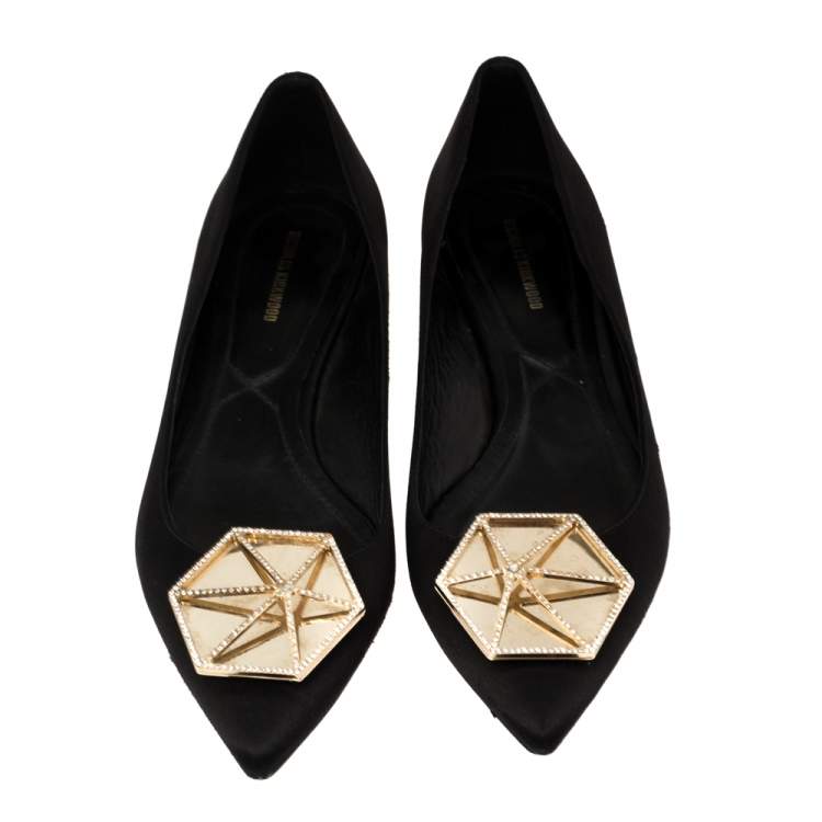 Pre Owned Nicholas Kirkwood Black Satin Eden Crystal Embellished Pointed Toe Flats Size 40 