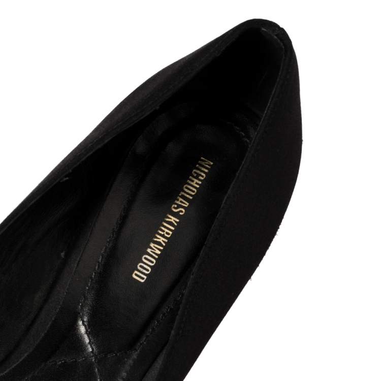 Pre Owned Nicholas Kirkwood Black Satin Eden Crystal Embellished Pointed Toe Flats Size 40 