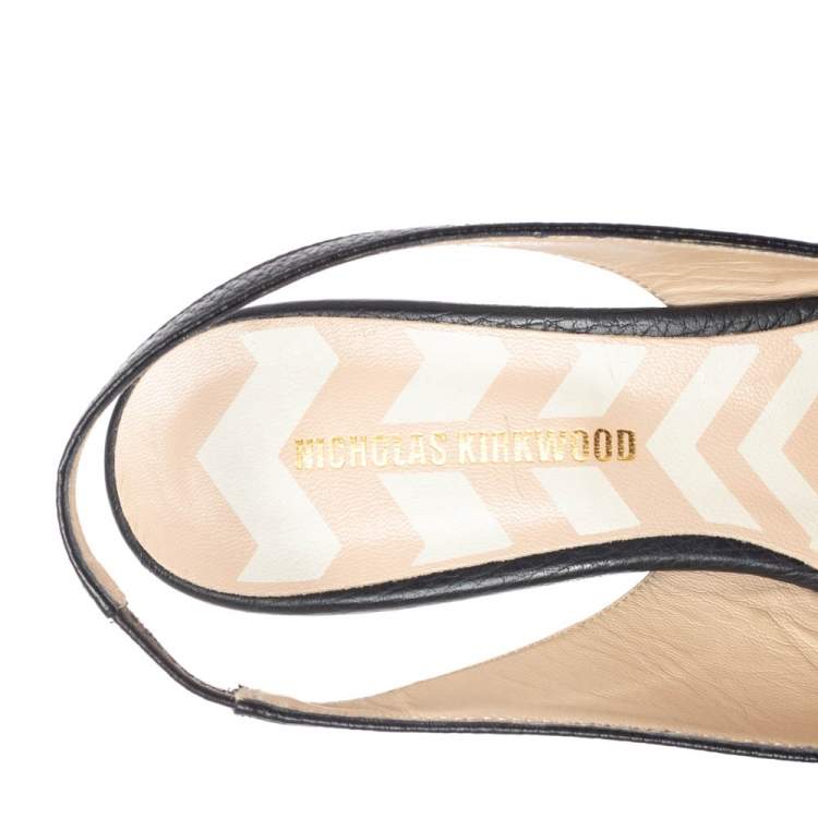Pre Owned Nicholas Kirkwood Black Leather Beya Slingback Flats Size 39