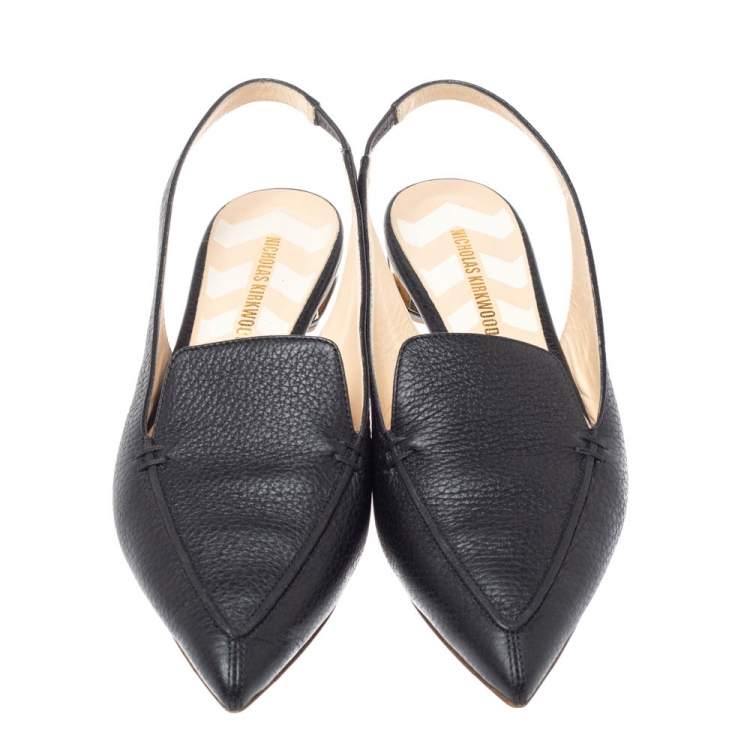 Pre Owned Nicholas Kirkwood Black Leather Beya Slingback Flats Size 39