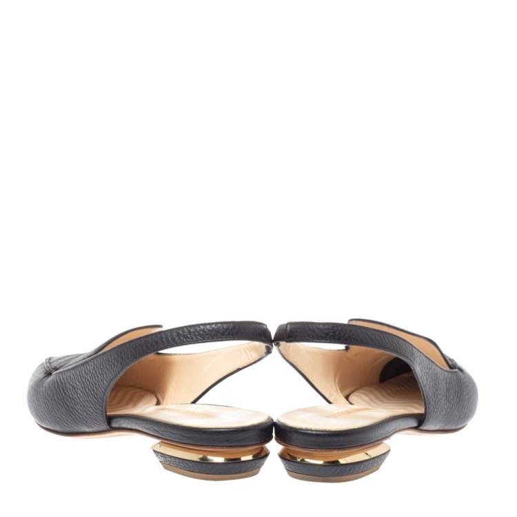 Pre Owned Nicholas Kirkwood Black Leather Beya Slingback Flats Size 39