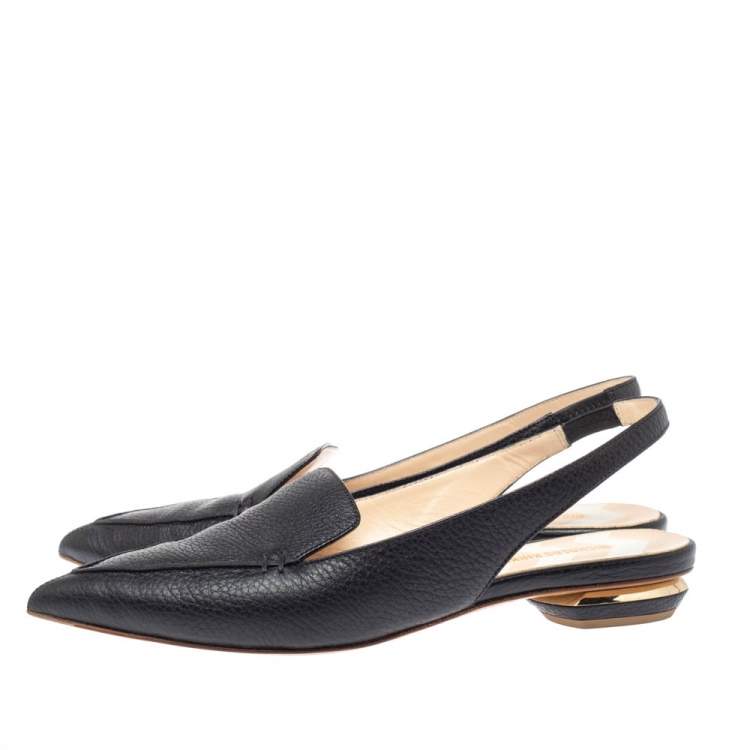Pre Owned Nicholas Kirkwood Black Leather Beya Slingback Flats Size 39