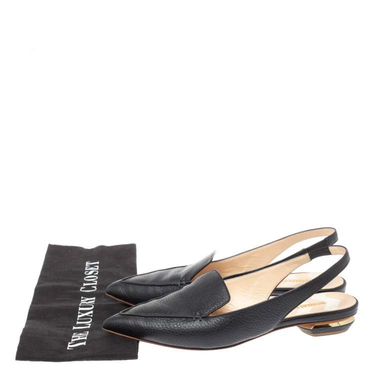 Pre Owned Nicholas Kirkwood Black Leather Beya Slingback Flats Size 39