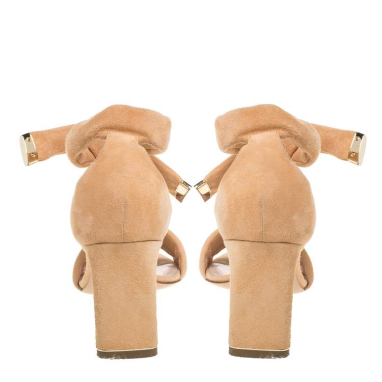 Pre Owned Nicholas Kirkwood Beige Suede Ziggy Ankle Strap Sandals Size 38