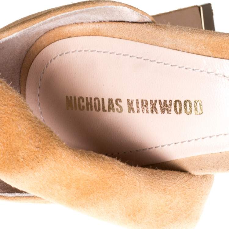 Pre Owned Nicholas Kirkwood Beige Suede Ziggy Ankle Strap Sandals Size 38