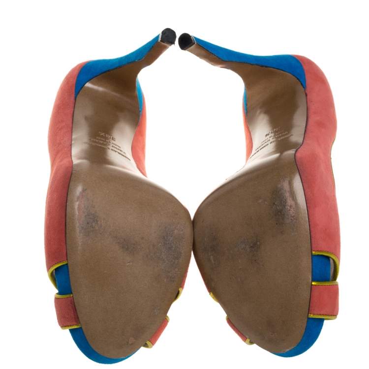 مملوكة مسبقًا Nicholas Kirkwood Multicolor Suede Peep Toe Pumps Size 38.5