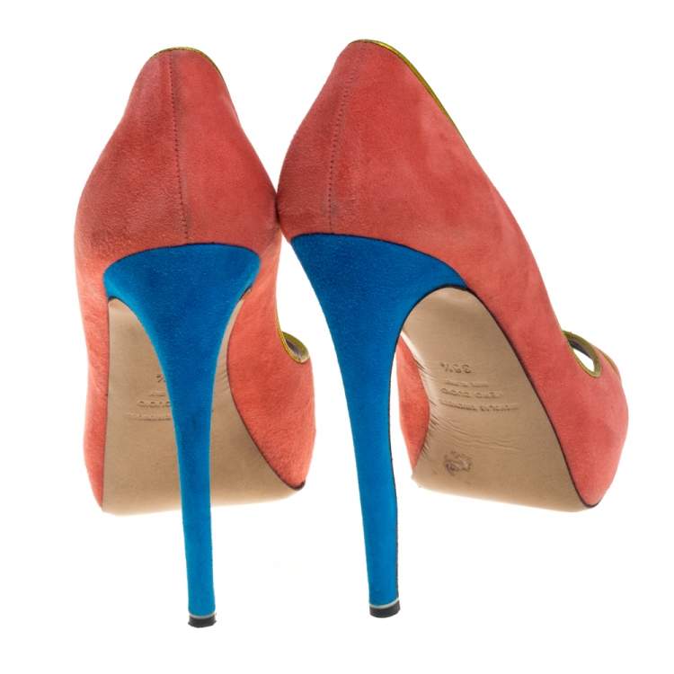 مملوكة مسبقًا Nicholas Kirkwood Multicolor Suede Peep Toe Pumps Size 38.5