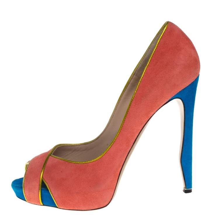 مملوكة مسبقًا Nicholas Kirkwood Multicolor Suede Peep Toe Pumps Size 38.5