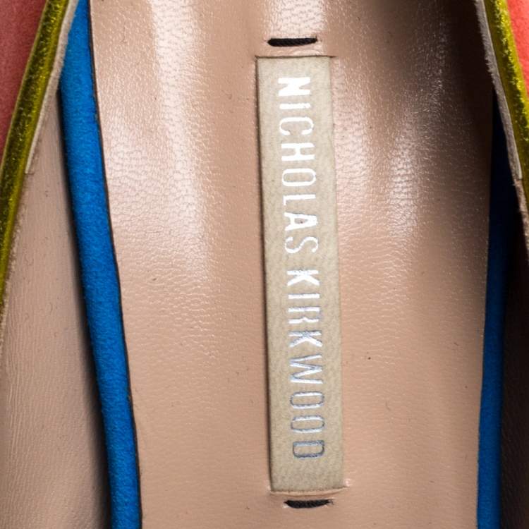 مملوكة مسبقًا Nicholas Kirkwood Multicolor Suede Peep Toe Pumps Size 38.5