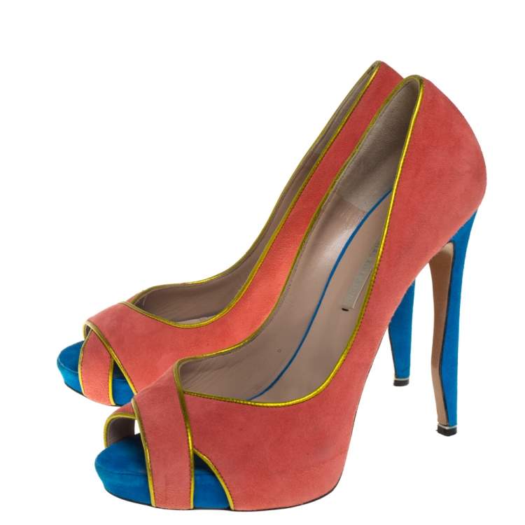 مملوكة مسبقًا Nicholas Kirkwood Multicolor Suede Peep Toe Pumps Size 38.5