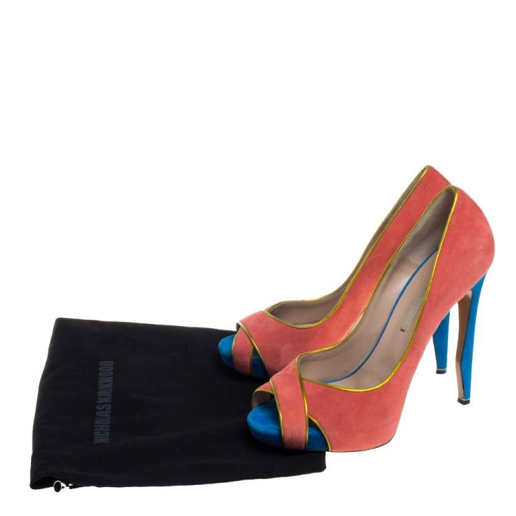 مملوكة مسبقًا Nicholas Kirkwood Multicolor Suede Peep Toe Pumps Size 38.5